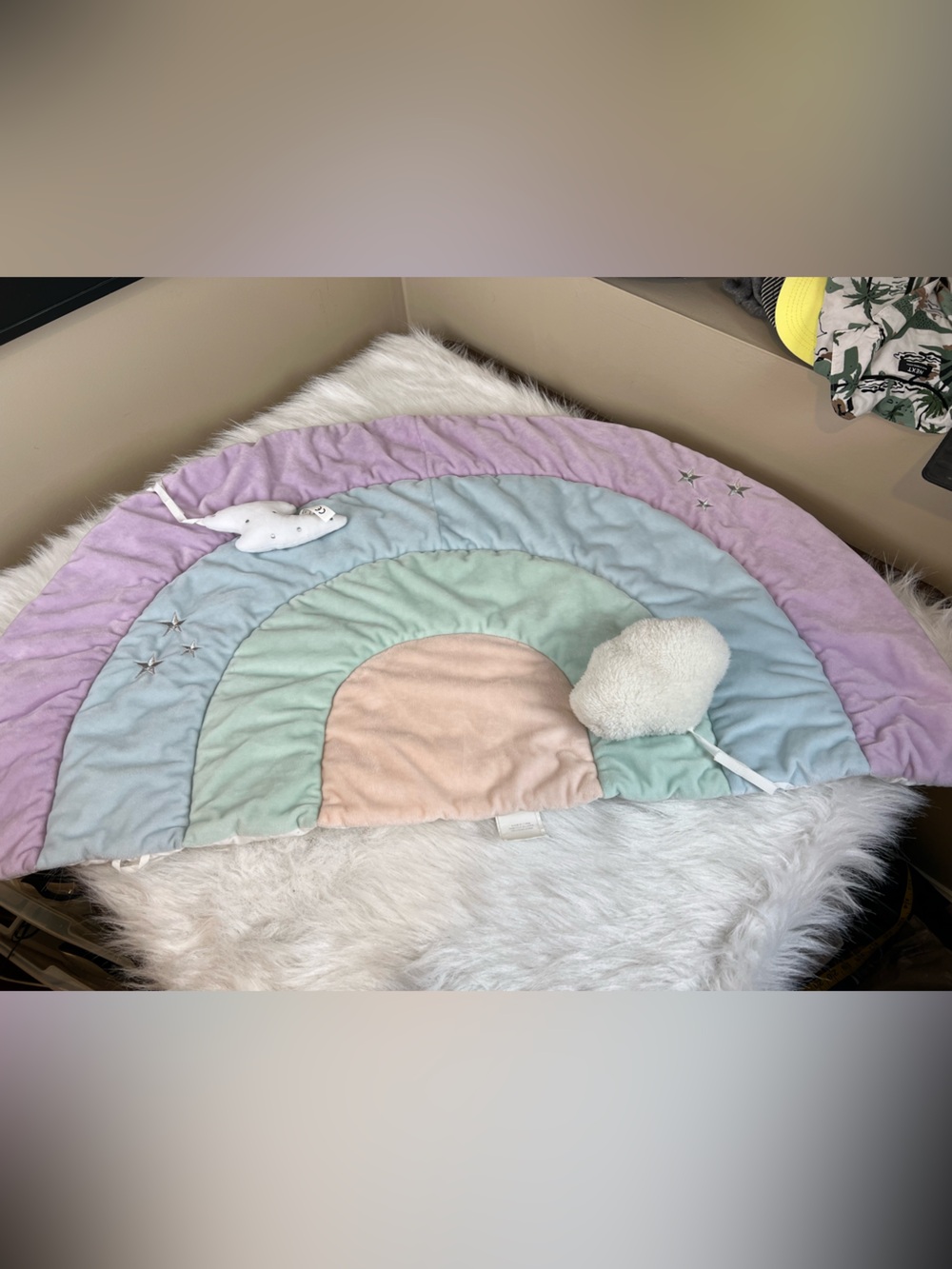 Pottery Barn Kids Pastel Rainbow Play Mat - Plush Baby Floor Blanket